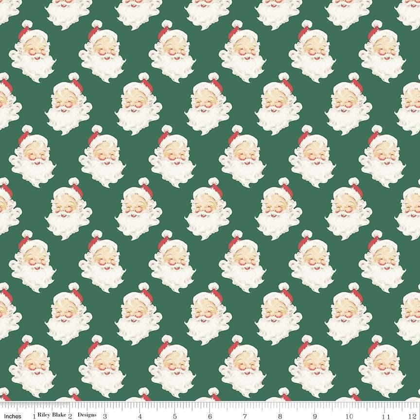Merry Little Christmas Santa Heads in Green - 1/2 Yard Increments, Cut Continuously - by My Mind's Eye for Riley Blake Designs