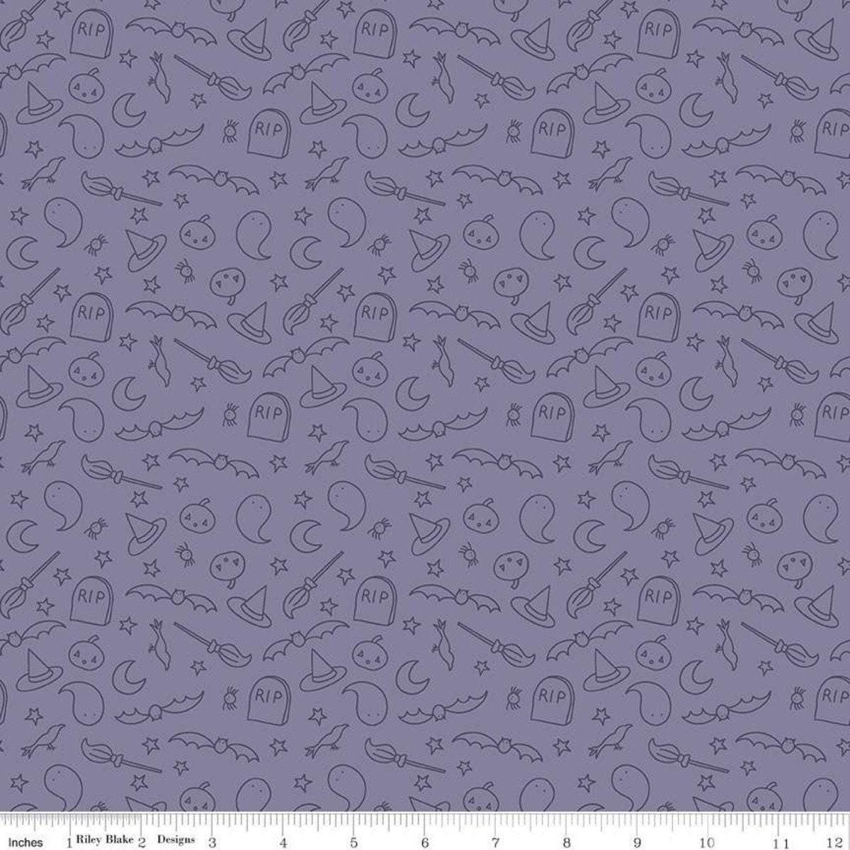 Spooky Hollow Icons in Purple - 1/2 Yard Increments, Cut Continuously - by Melissa Mortenson for Riley Blake Designs