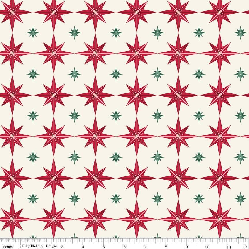 Merry Little Christmas Starbursts in Cream - 1/2 Yard Increments, Cut Continuously - by My Mind's Eye for Riley Blake Designs