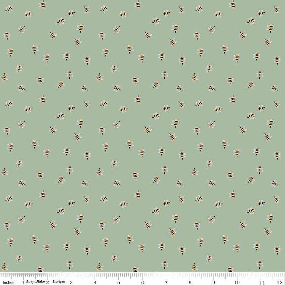 Homemade Bumble Bees in Sage - 1/2 Yard Increments, Cut Continuously - by Echo Park Paper Co. for Riley Blake Designs