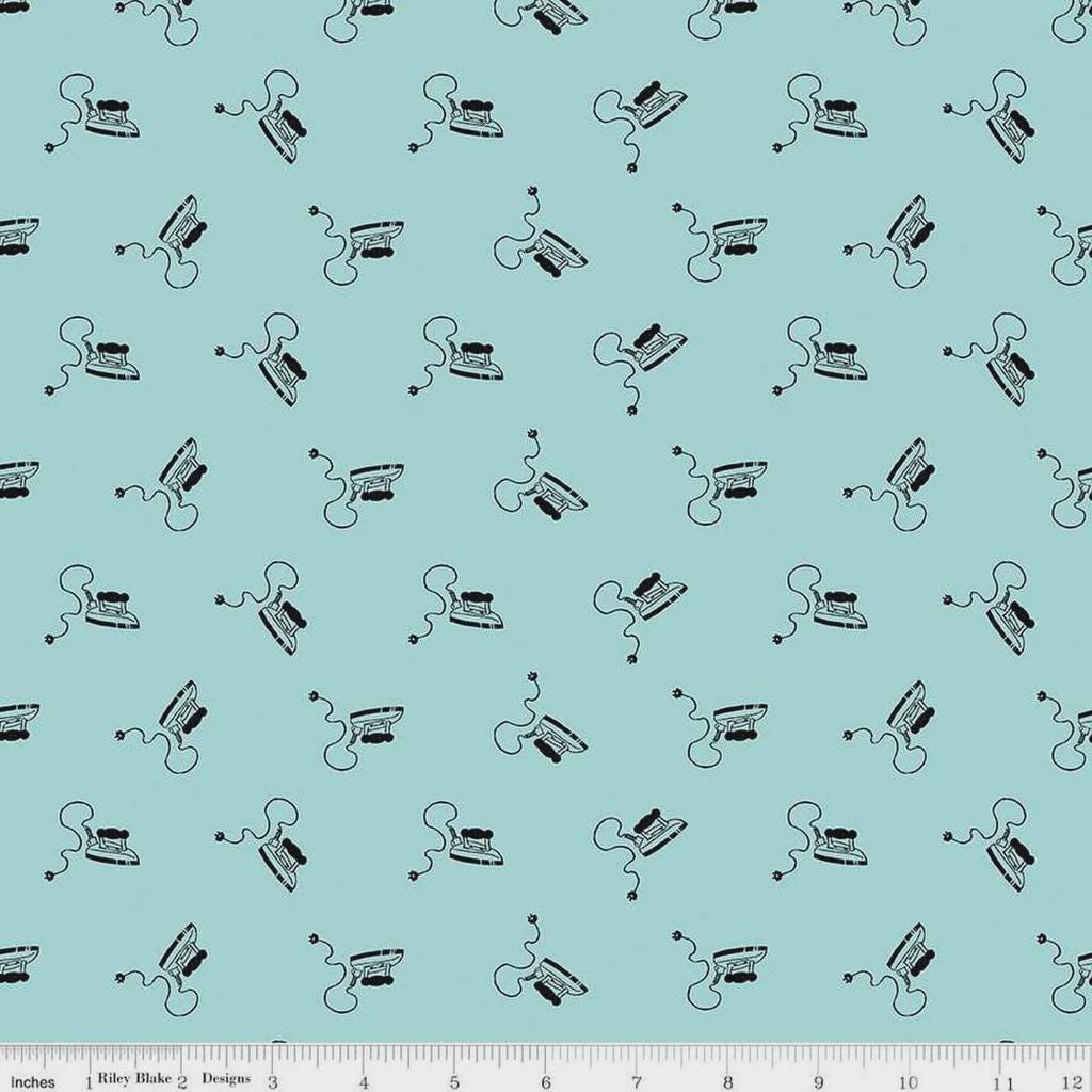 Press On Mini Irons in Aqua - 1/2 Yard Increments, Cut Continuously - by J. Wecker Frisch for Riley Blake Designs