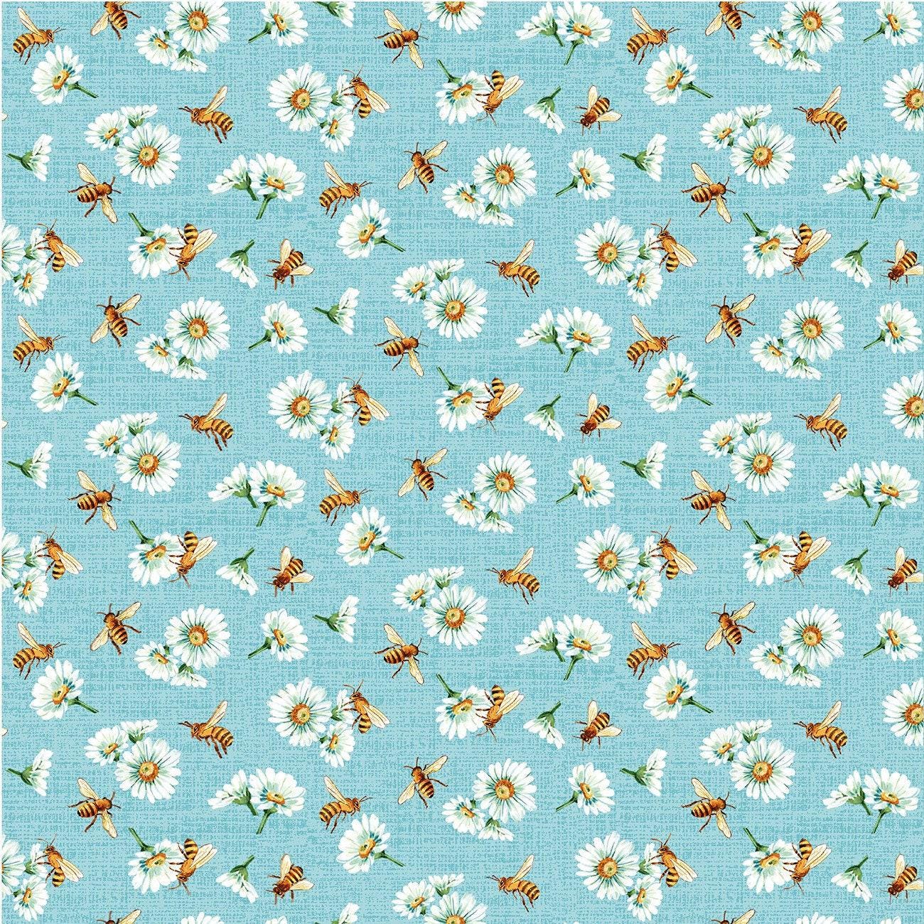 Bee Culture Busy Bees in Blue - 1/2 Yard Increments, Cut Continuously - by Michael Miller