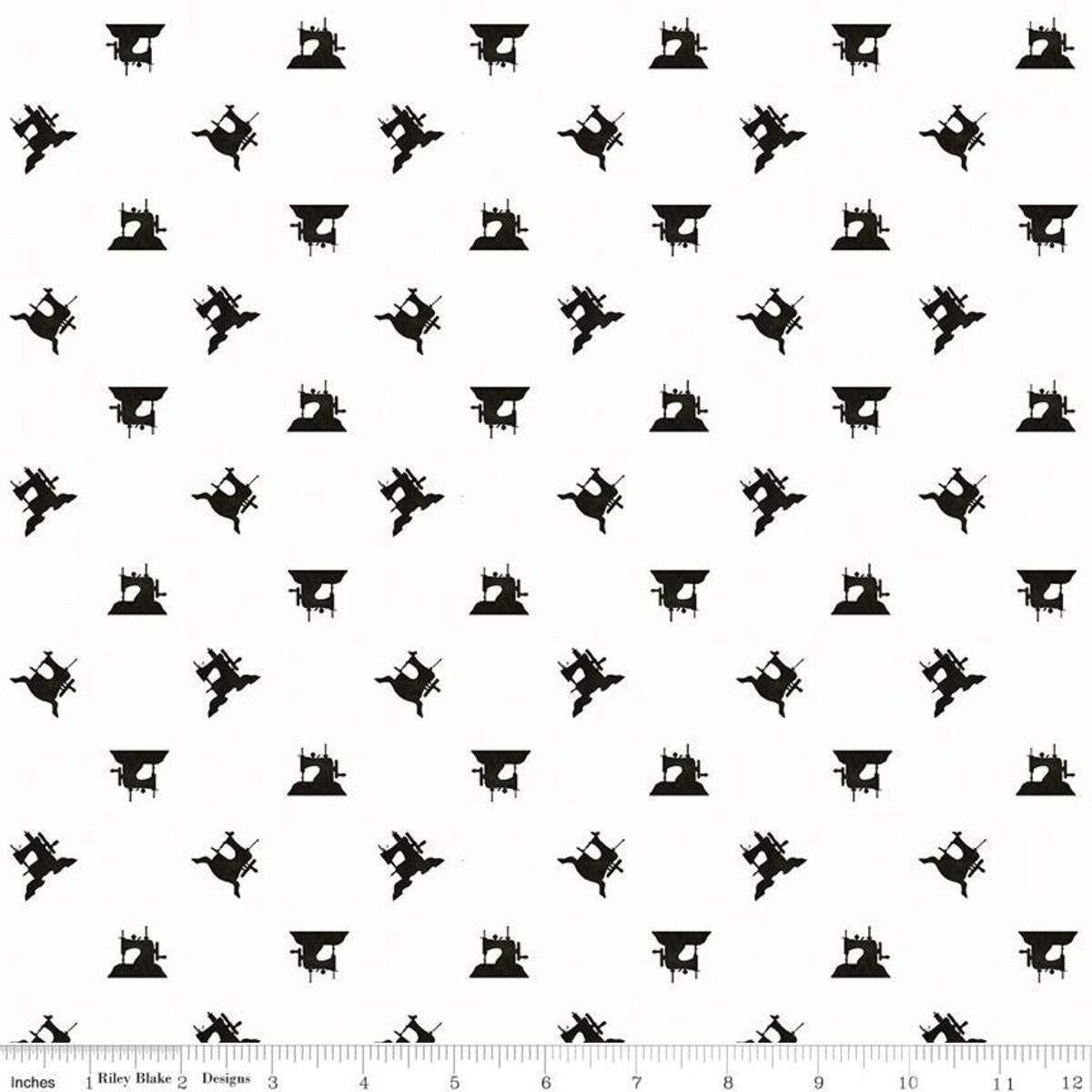 Clearance: Best of She Who Sews Tiny Toy Sewing Machines in White - 1/2 Yard, Cut Continuously - by J. Wecker Frisch for Riley Blake Designs