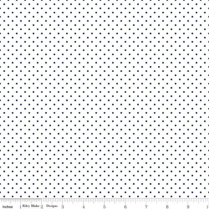 Navy Swiss Dot on White - 1/2 Yard Increments, Cut Continuously - by Riley Blake Designs