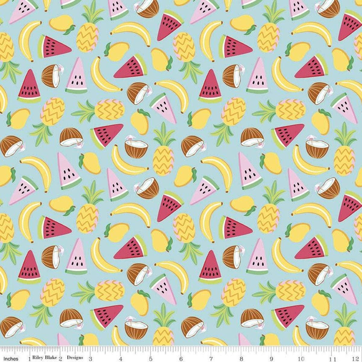 Clearance- Rainbowfruit Let's Get Coconuts in Aqua - 1/2 Yard Increments, Cut Continuously - by Amber Kemp-Gerstel for Riley Blake Designs