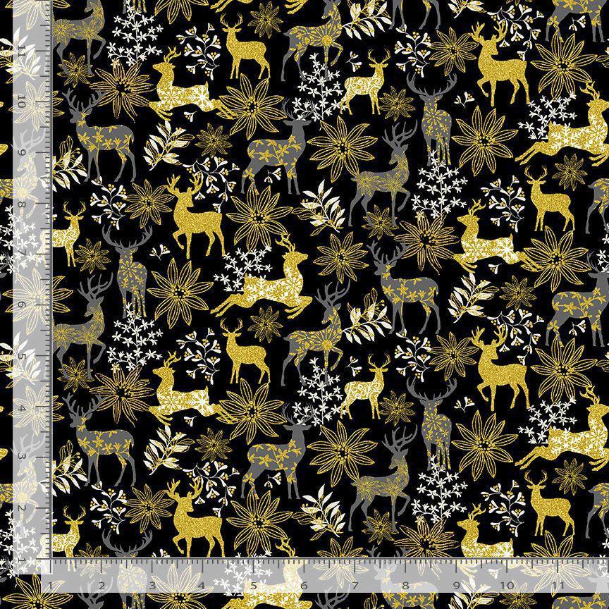 Deer and Floral Metallic - 1/2 Yard Increments, Cut Continuously - by Timeless Treasures