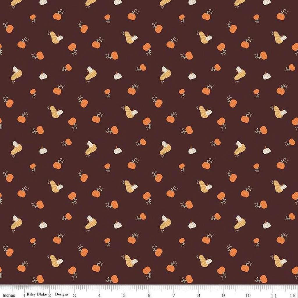 Pumpkin Spice Pumpkins in Espresso - 1/2 Yard Increments, Cut Continuously - by Simple Simon & Company for Riley Blake Designs