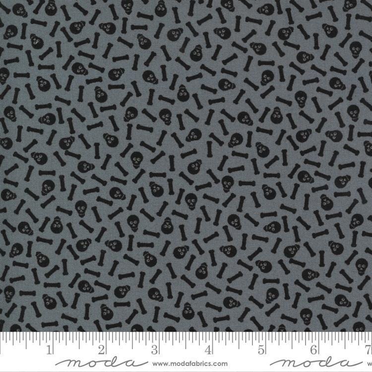 Midnight Magic 2 Mr Bones Halloween Skulls in Mist - 1/2 Yard Increments, Cut Continuous - by April Rosenthal Prairie Grass for Moda Fabrics