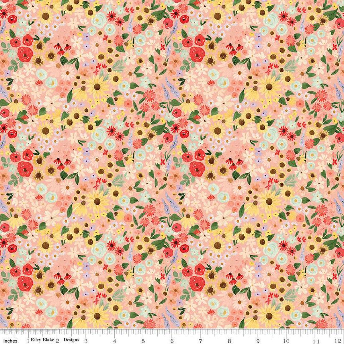 Homemade Floral in Coral - 1/2 Yard Increments, Cut Continuously - by Echo Park Paper Co. for Riley Blake Designs