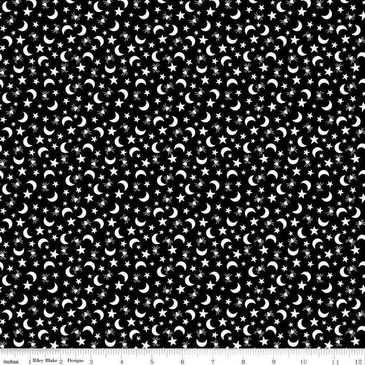 Fright Delight Moons and Stars in Black - 1/2 Yard Increments, Cut Continuously - by Lindsay Wilkes for Riley Blake Designs