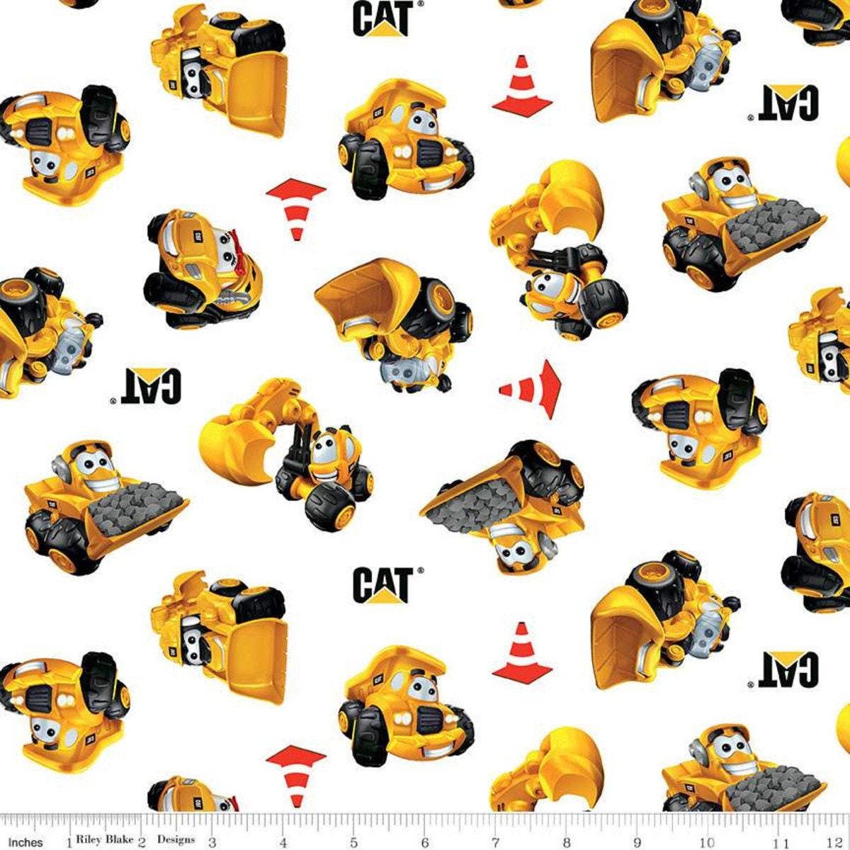 CAT® Buildin' Crew Wigglers All Over in White - 1/2 Yard Increments, Cut Continuously - by Riley Blake Designs