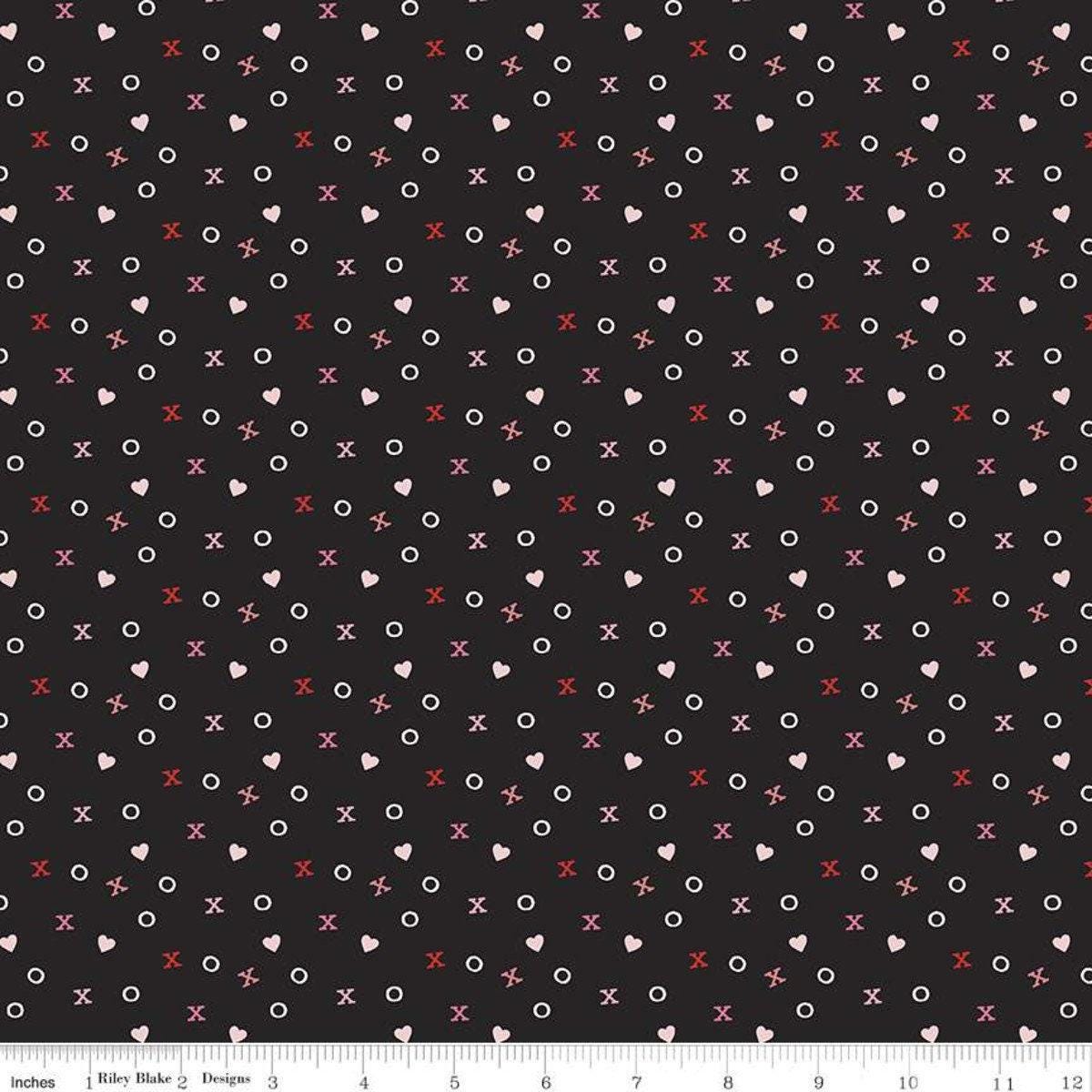 Clearance: Falling in Love Xs and Os Black - 1/2 Yard Increments, Cut Continuously - by Dani Mogstad for Riley Blake Designs