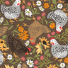 Chickens in the Meadow Chickens & Flowers in Brown - 1/2 Yard Increments, Cut Continuously - by Julie Lynch for QT Fabrics