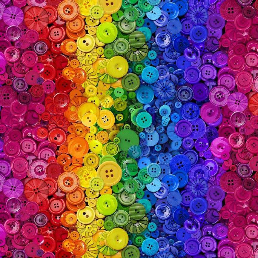 Sewing Room Rainbow Button Wave Stripe - 1/2 Yard Increments, Cut Continuously - by Timeless Treasures