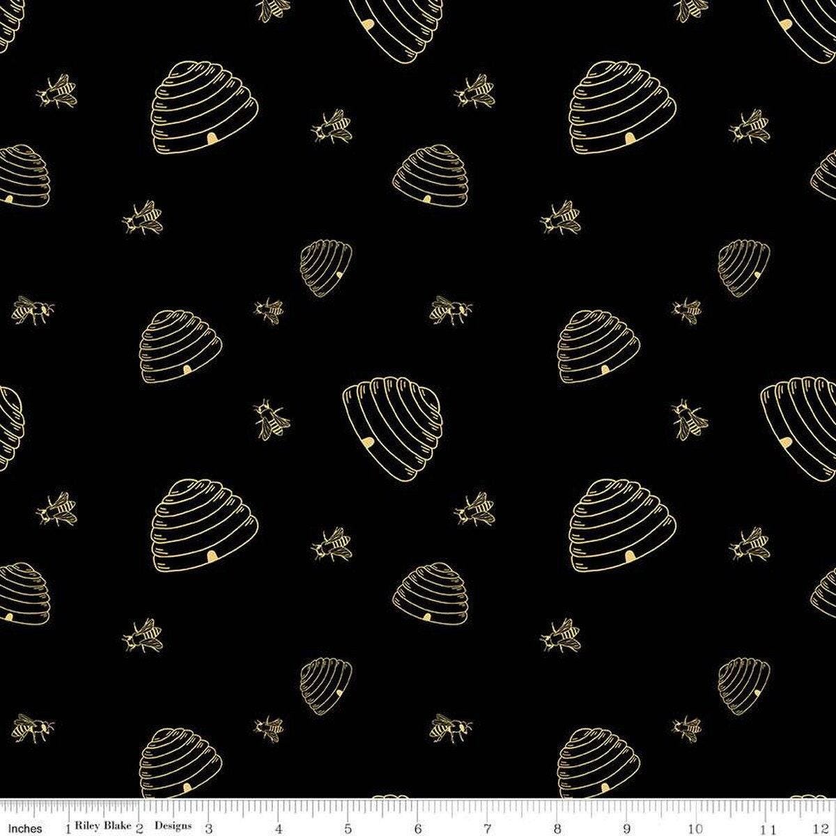The Beehive State Beehives in Black - 1/2 Yard Increments, Cut Continuously - by Shealeen Louise for Riley Blake Designs