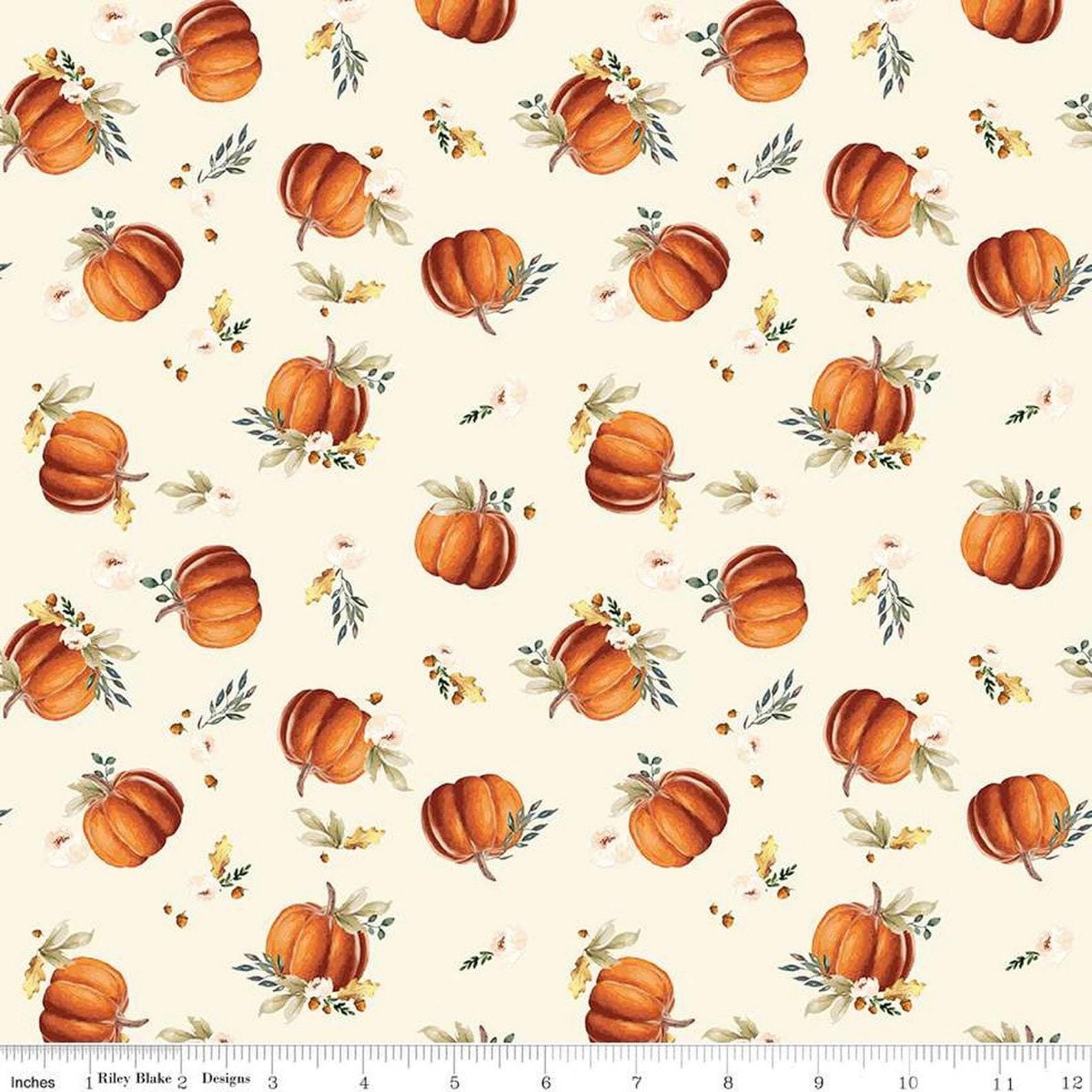 Shades of Autumn Pumpkins in Cream - 1/2 Yard Increments, Cut Continuously - by My Mind's Eye from Riley Blake Designs