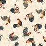 Garden Gate Roosters Chicken All Over in Cream - 1/2 Yard Increments, Cut Continuously - by Susan Winget for Wilmington Prints