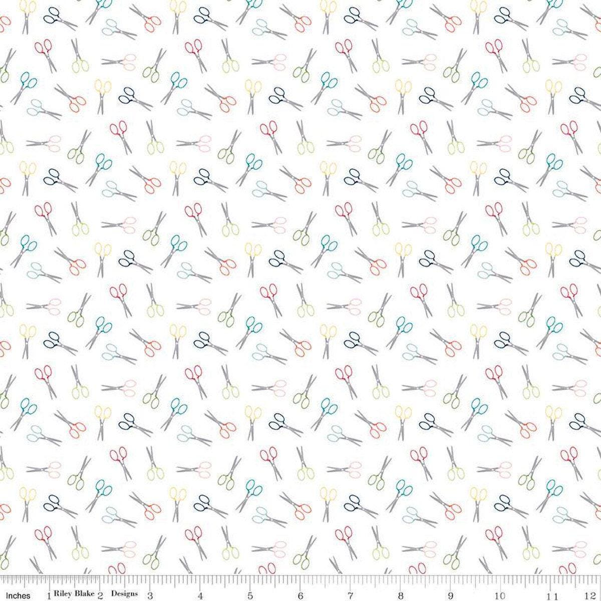 Sew Much Fun Scissors in White - 1/2 Yard Increments, Cut Continuously - by Echo Park Paper Co. for Riley Blake Designs