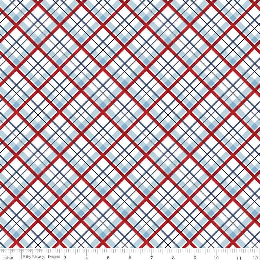 Stars and Stripes Forever Plaid in White - 1/2 Yard Increments, Cut Continuously - by Lori Whitlock for Riley Blake Designs