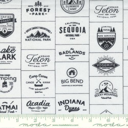 Timber Camp Badges in Cream and Black - 1/2 Yard Increments, Cut Continuously - by Sweetwater for Moda Fabrics