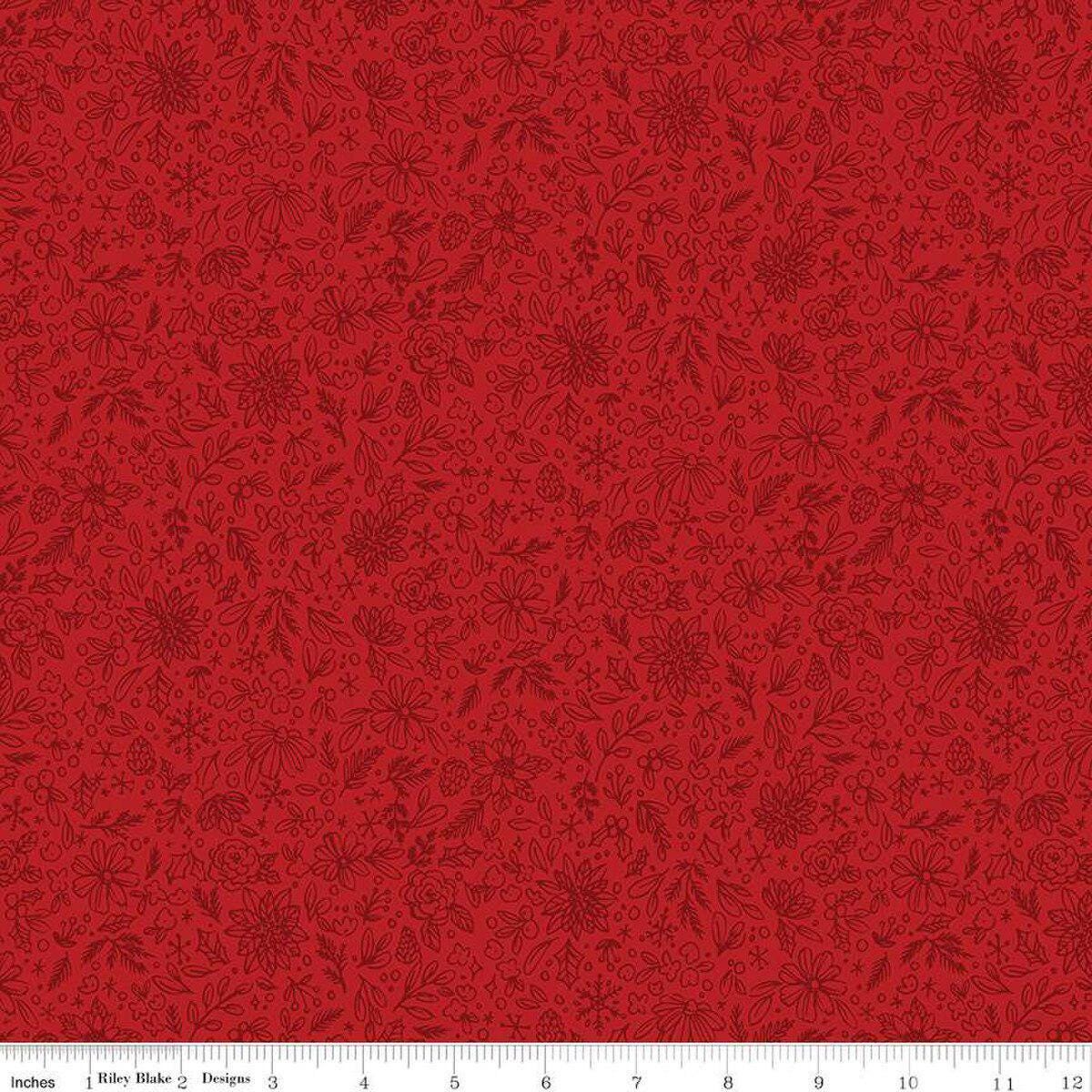 Charming Christmas Floral Outline in Red - 1/2 Yard Increments, Cut Continuously - by Kelsey Carlson for Riley Blake Designs