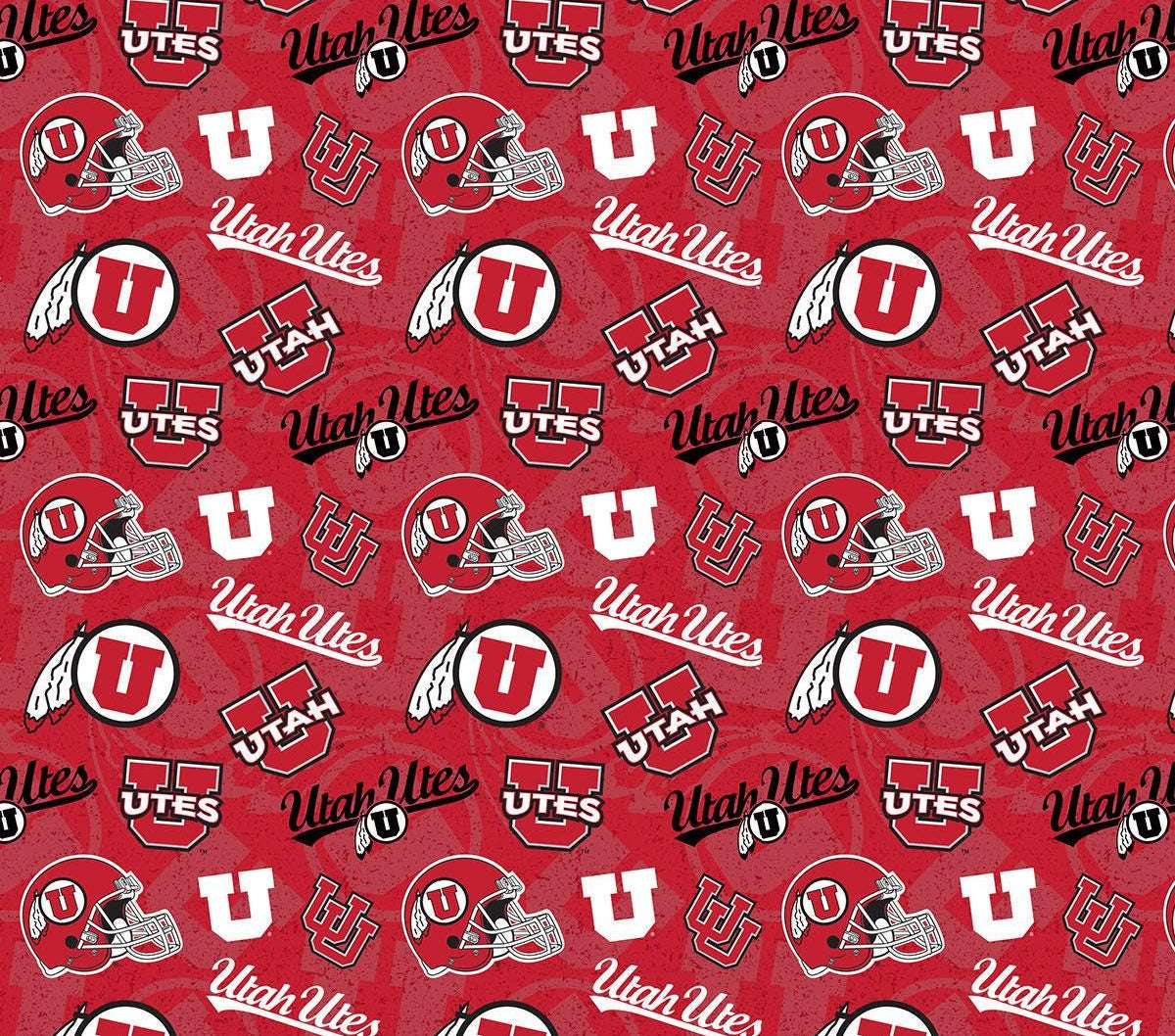 NCAA University of Utah Utes Tone on Tone Fabric - 1/2 Yard Increments, Cut Continuously