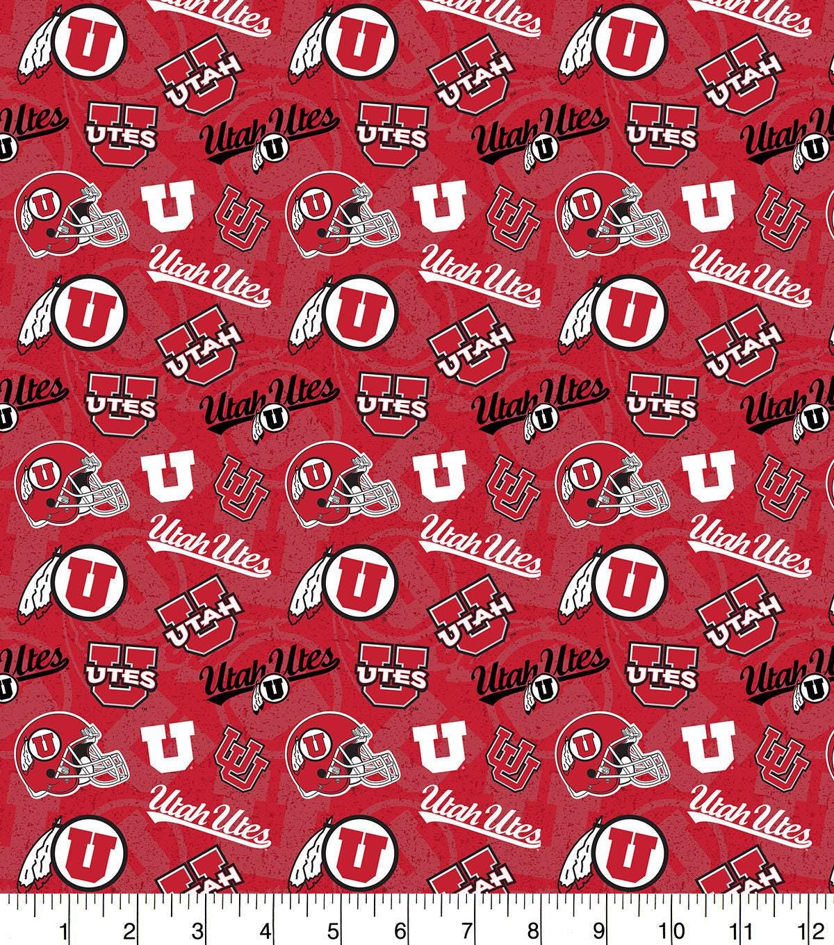 NCAA University of Utah Utes Tone on Tone Fabric - 1/2 Yard Increments, Cut Continuously
