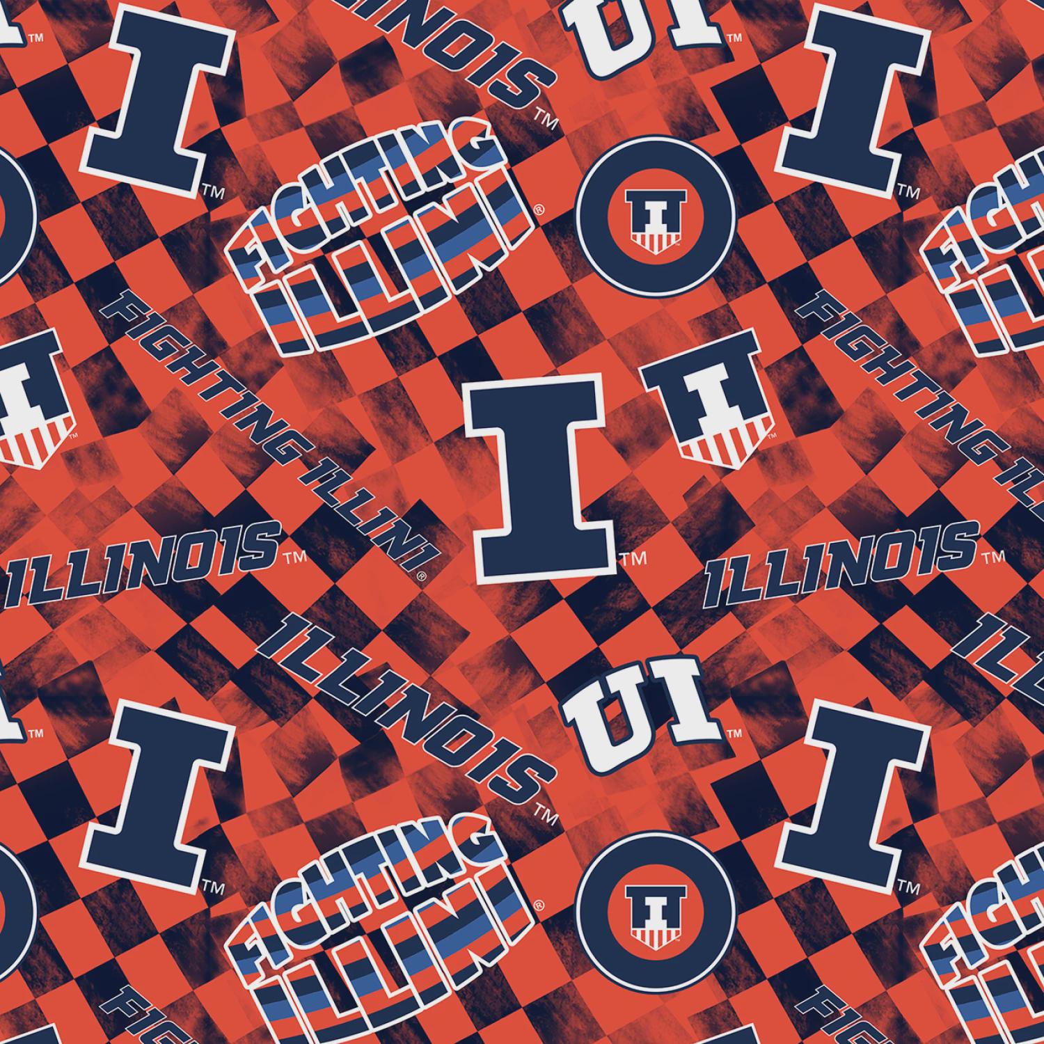 NCAA University of Illinois Check Allover Cotton - 1/2 Yard Increments, Cut Continuously - by Fabric Traditions