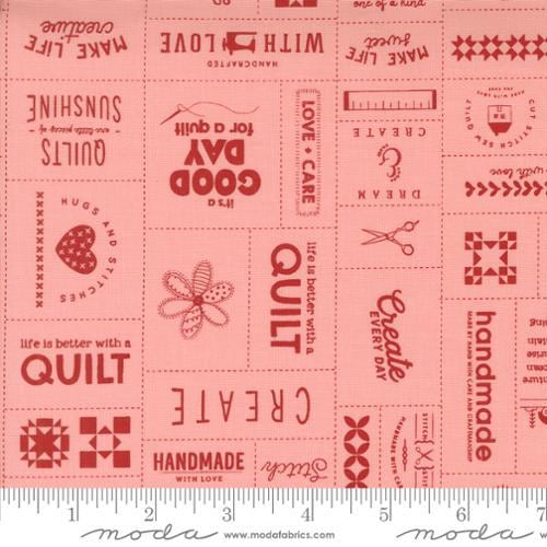 Threads Made With Love Patchwork in Pink - 1/2 Yard Increments, Cut Continuously - by Sweetwater for Moda Fabrics