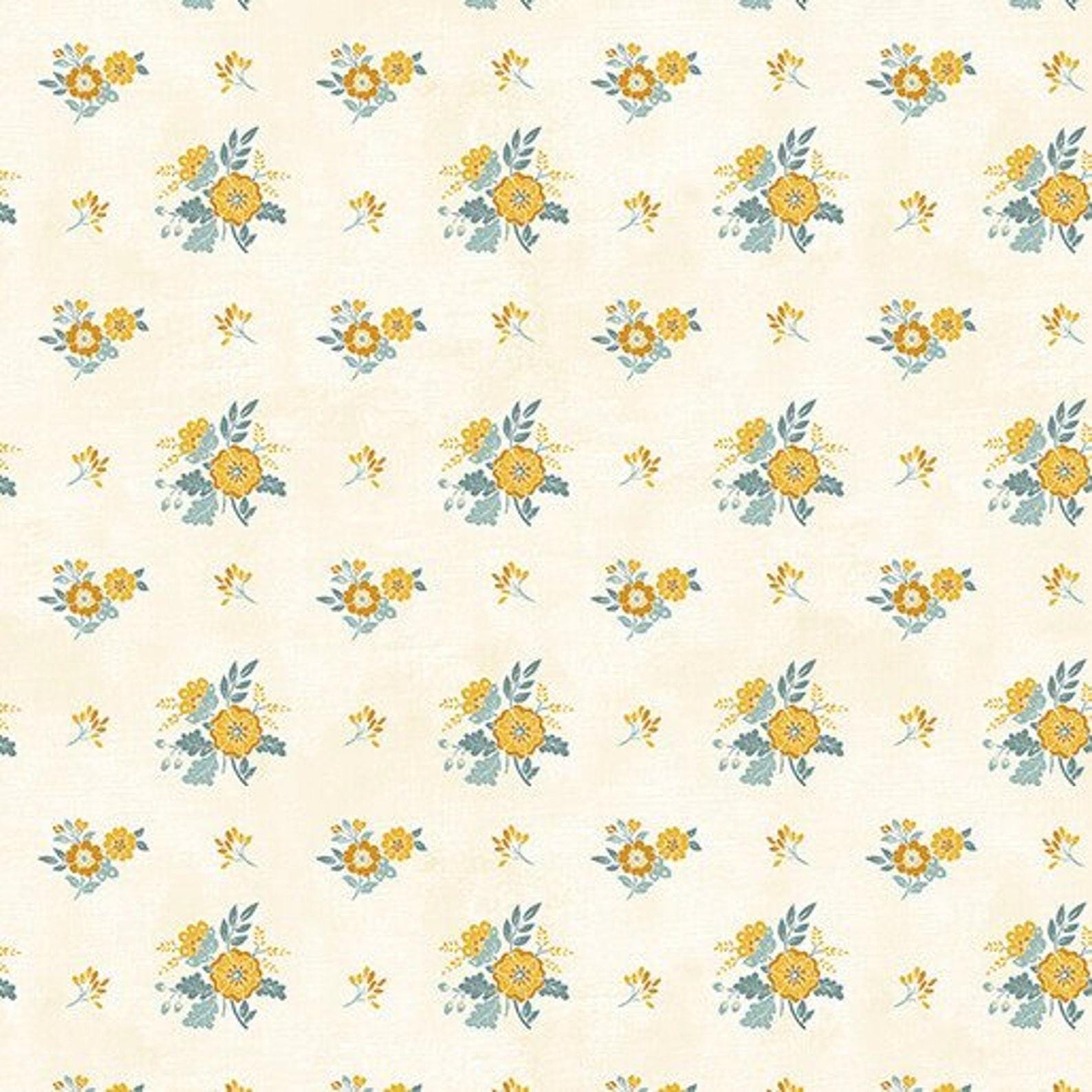 Chalk Barn Small Floral in Light Yellow - 1/2 Yard Increments, Cut Continuously - by Shannon Roberts for Bernatex Fabrics