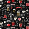 Perfect Brew Rise 'N Grind in Red and Black - 1/2 Yard Increments, Cut Continuously - by Andi Metz for Bernatex Fabrics