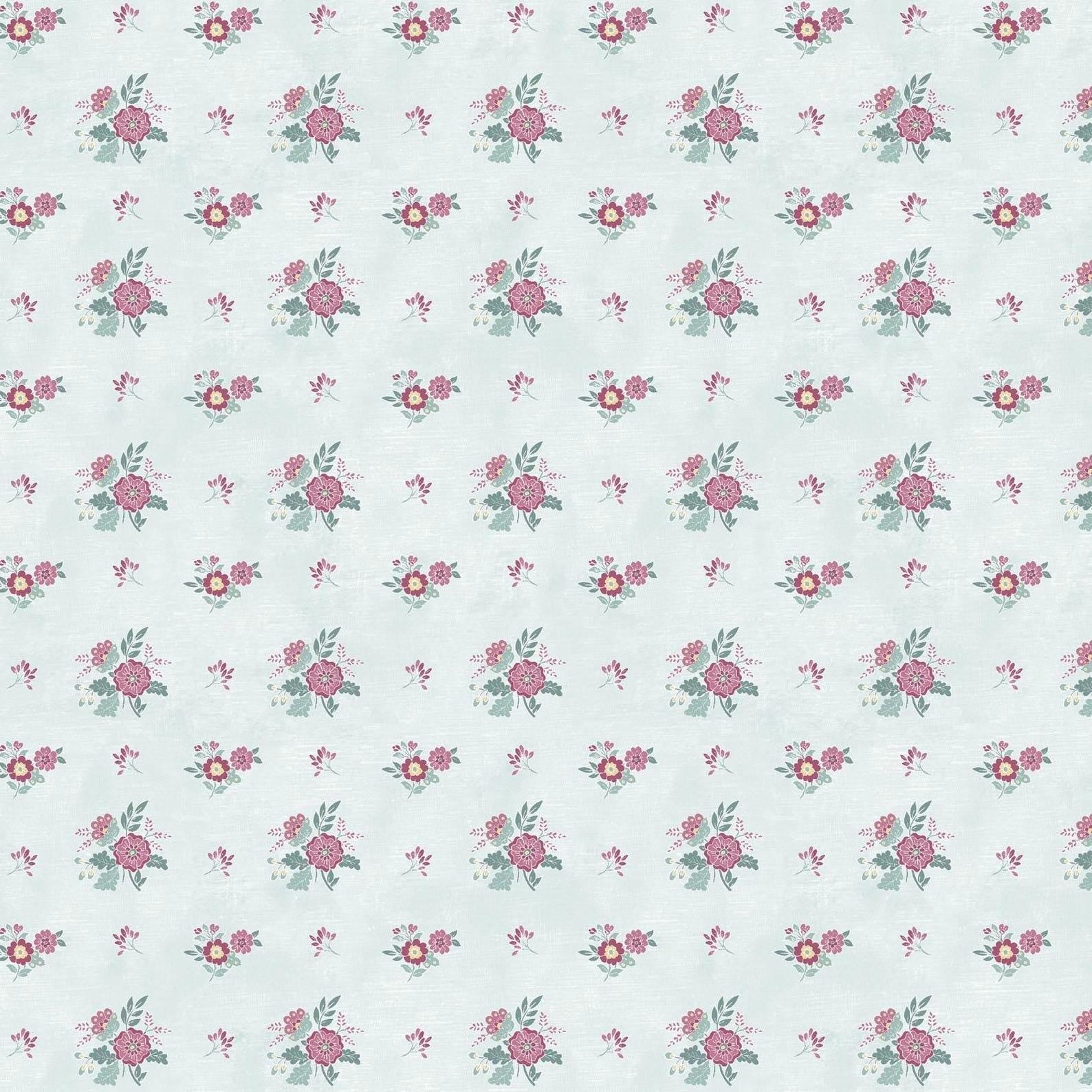 Chalk Barn Small Floral in Light Teal - 1/2 Yard Increments, Cut Continuously - by Shannon Roberts for Bernatex Fabrics