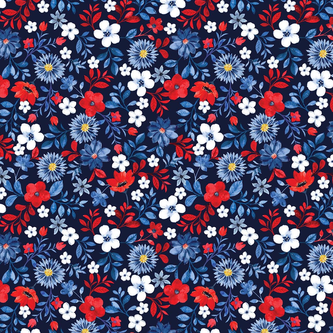 Faith, Family, Freedom Patriotic Flowers - 1/2 Yard Increments, Cut Continuously - by Nicole DeCamp for Bernatex Fabrics