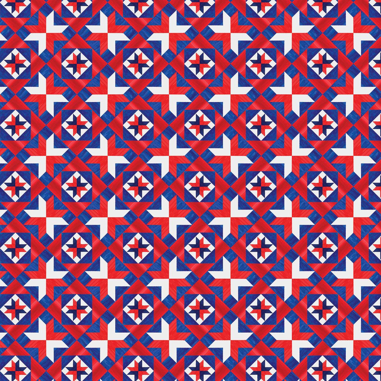 Faith, Family, Freedom Patriotic Geo in Multi - 1/2 Yard Increments, Cut Continuously - by Nicole DeCamp for Bernatex Fabrics