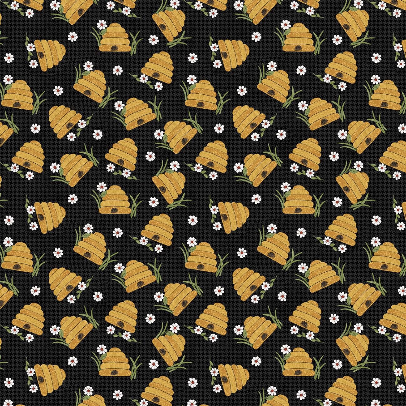 Prairie Chicks Prairie Hives in Black - 1/2 Yard Increments, Cut Continuously - by Cheryl Haynes for Bernatex Fabrics