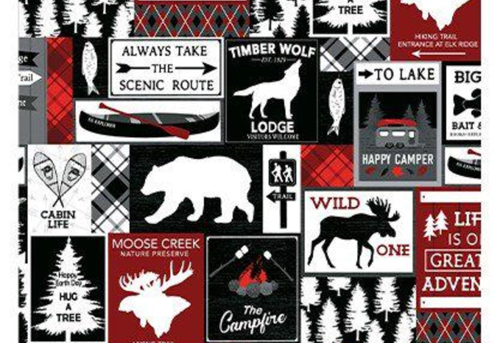 Great Outdoors Cabin Life in Red and Black - 1/2 Yard Increments, Cut Continuously - by Kanvas Studio for Bernatex Fabrics