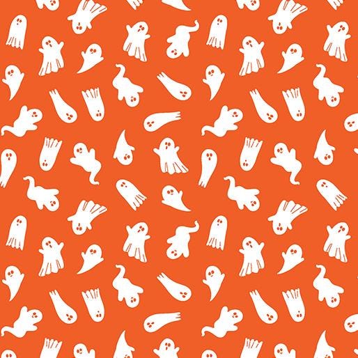 Black & Boo Little Ghosts in Orange - 1/2 Yard Increments, Cut Continuously - by Kanvas Studio for Benartex Fabrics