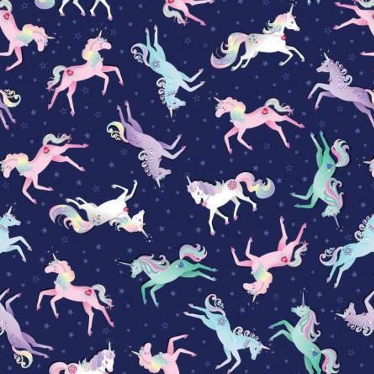Fairytale Dreams Magical Unicorn in Navy - 1/2 Yard Increments, Cut Continuously - by Benartex Fabrics