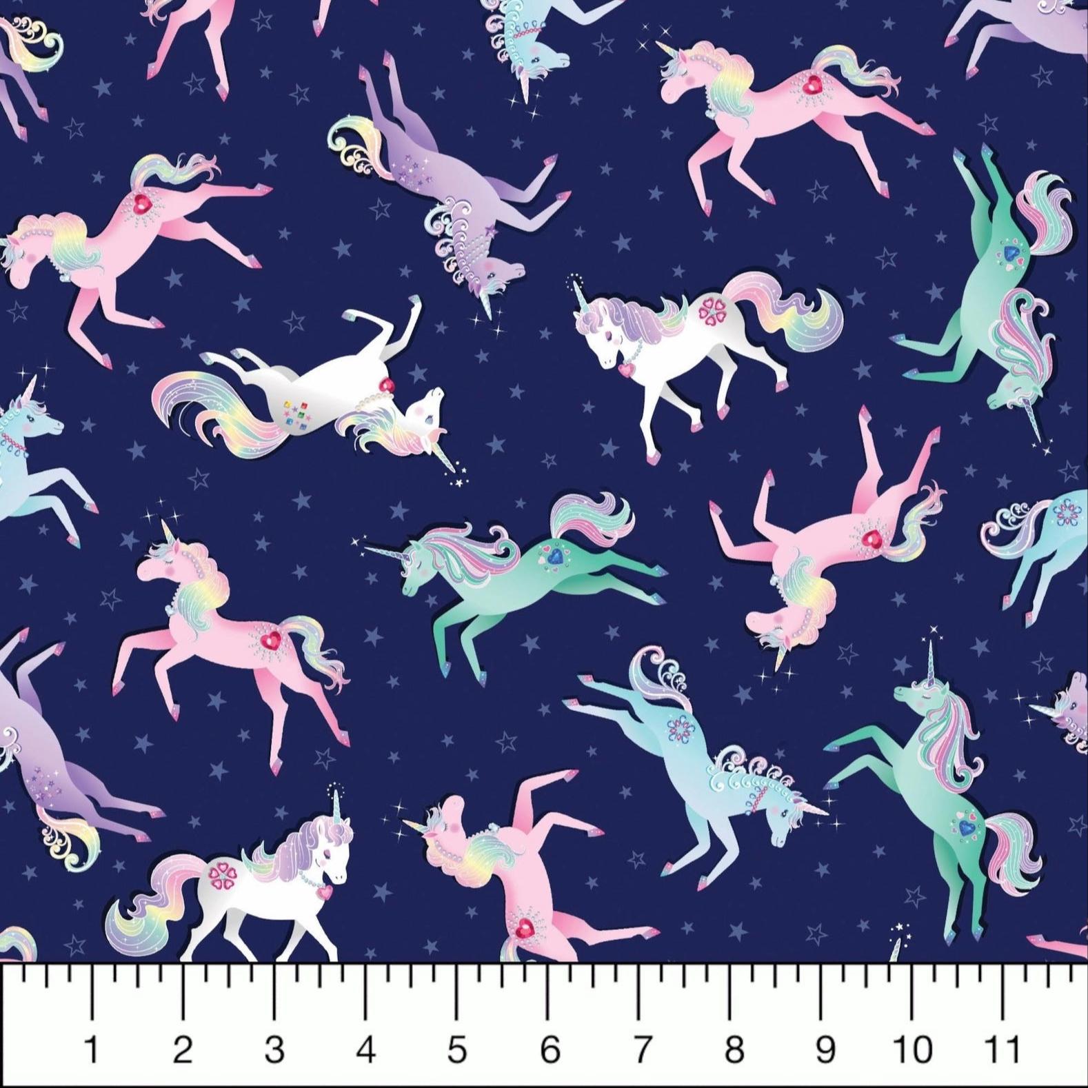 Fairytale Dreams Magical Unicorn in Navy - 1/2 Yard Increments, Cut Continuously - by Benartex Fabrics