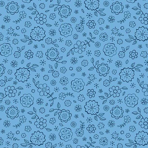 Colors of Summer Ditsy Floral in Blue - 1/2 Yard Increments, Cut Continuously - by Jackie Decker for Wilmington Prints