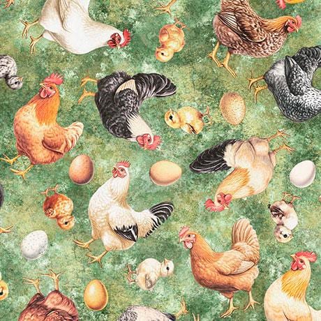 Lil Farmers Chicken Toss in Green - 1/2 Yard Increments, Cut Continuously - by Morris Creative Group for QT Fabrics