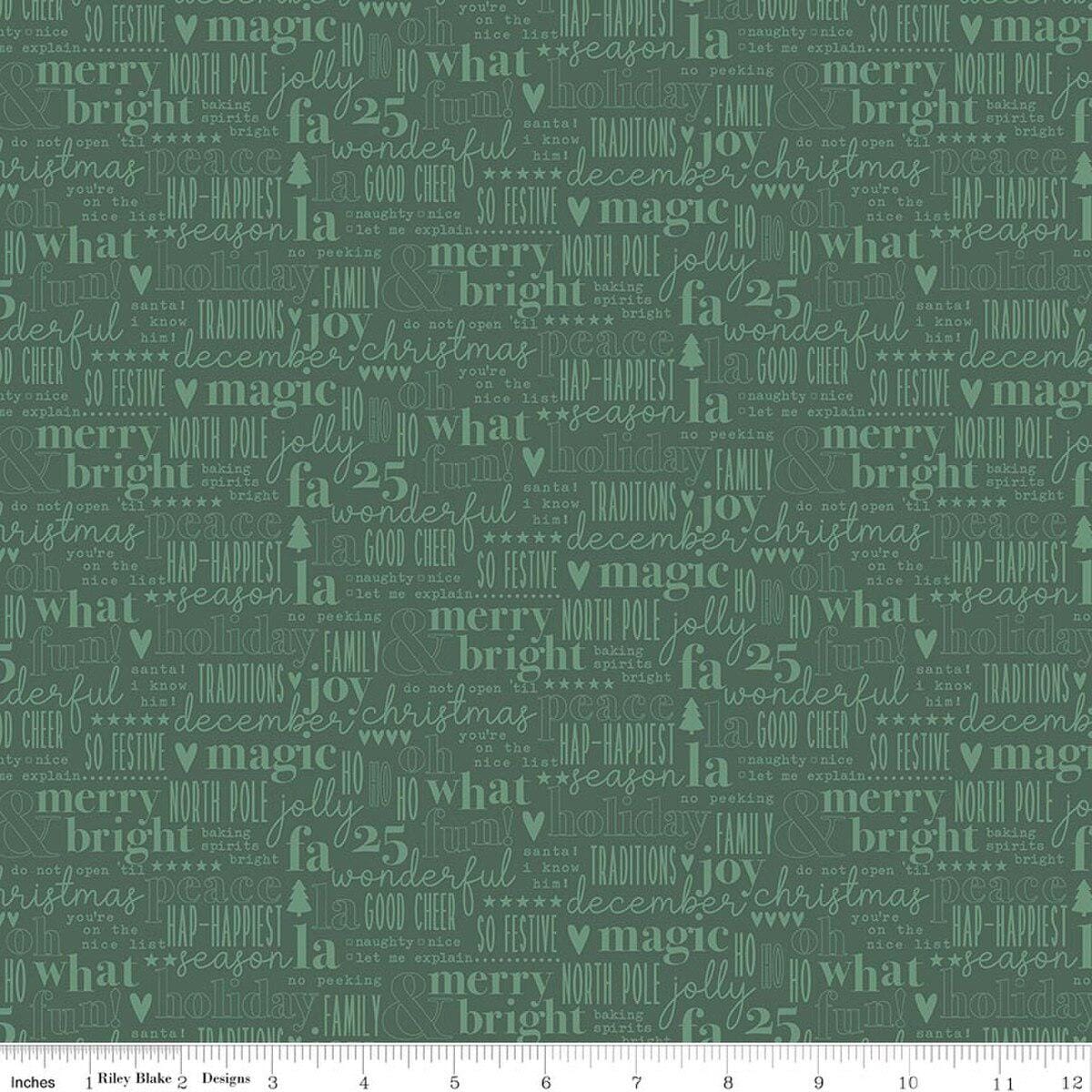 Evergreen Wishes Text in Green - 1/2 Yard Increments, Cut Continuously - by Traci Reed for Riley Blake Designs