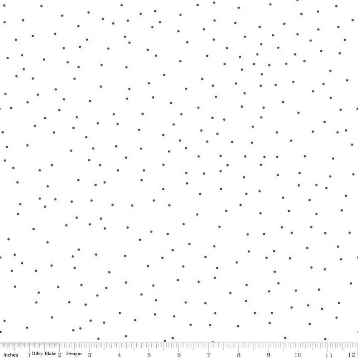 Denim Pin Dot on White - 1/2 Yard Increments, Cut Continuously - by Riley Blake Designs