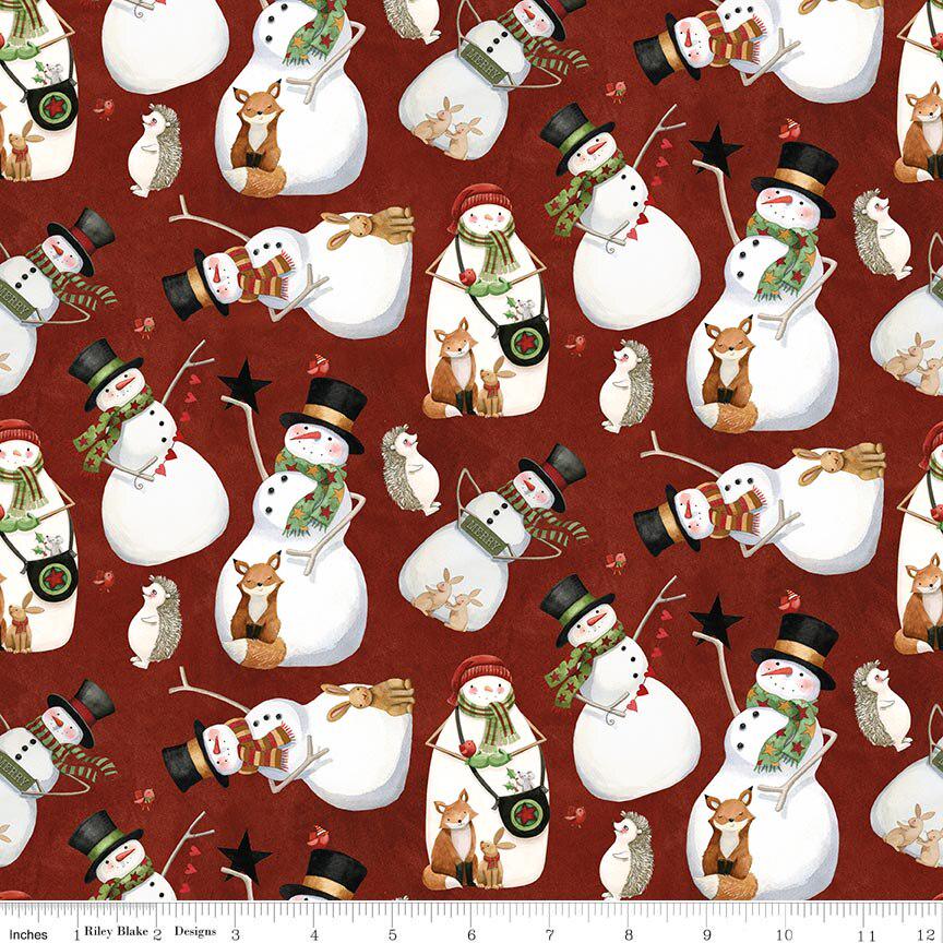 Northern Christmas Snowmen in Red - 1/2 Yard Increments, Cut Continuously - by Teresa Kogut for Riley Blake Designs