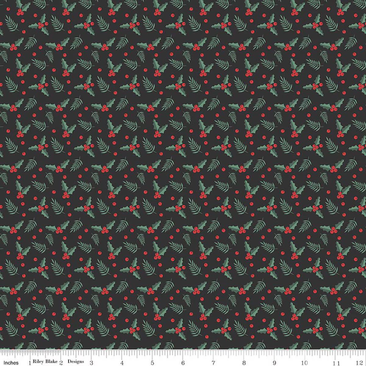 Evergreen Wishes Holly Berries in Black - 1/2 Yard Increments, Cut Continuously - by Traci Reed for Riley Blake Designs
