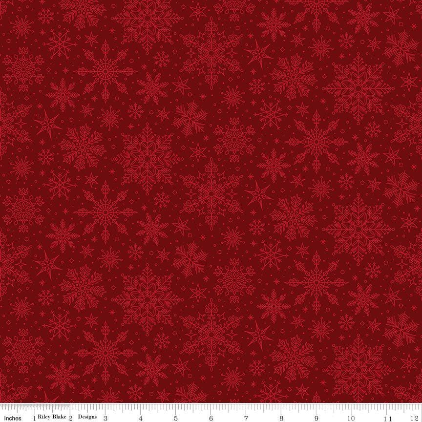 Poinsettias at Christmas Snowflakes in Red- 1/2 Yard Increments, Cut Continuously - by Jennifer Bosworth for Riley Blake Designs