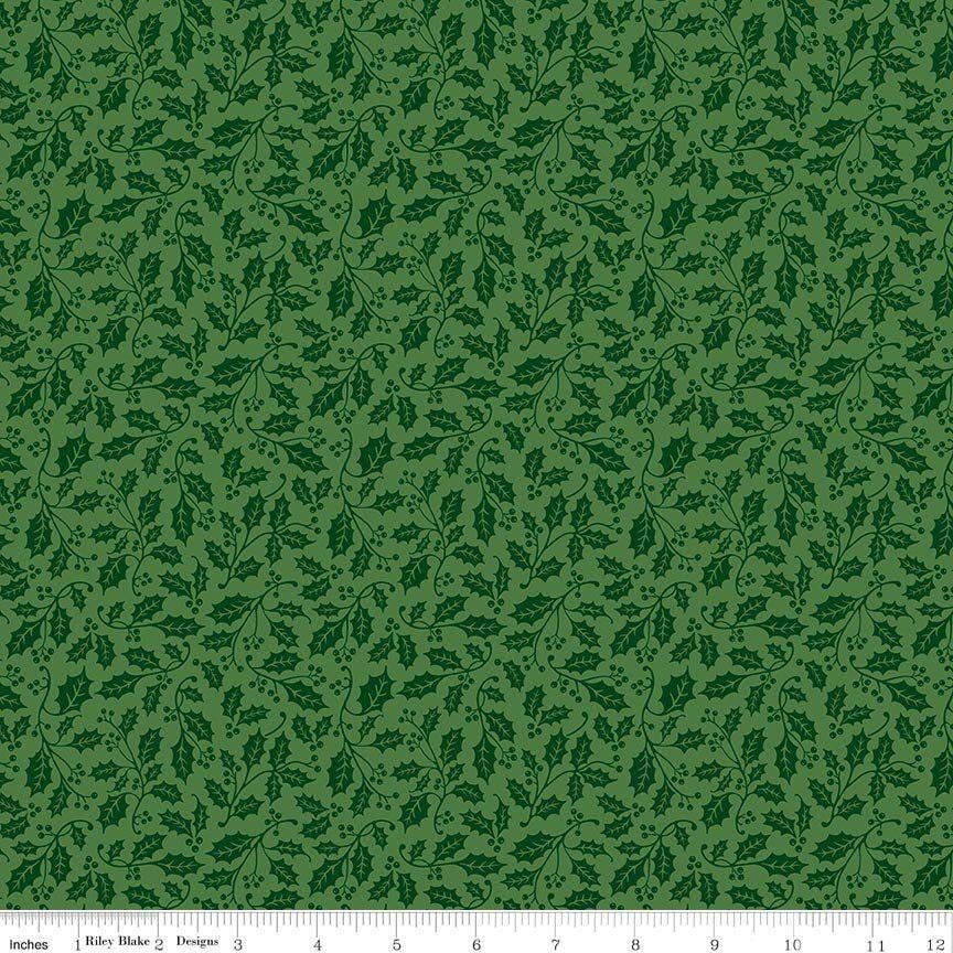Poinsettias at Christmas Holly in Green- 1/2 Yard Increments, Cut Continuously - by Jennifer Bosworth for Riley Blake Designs
