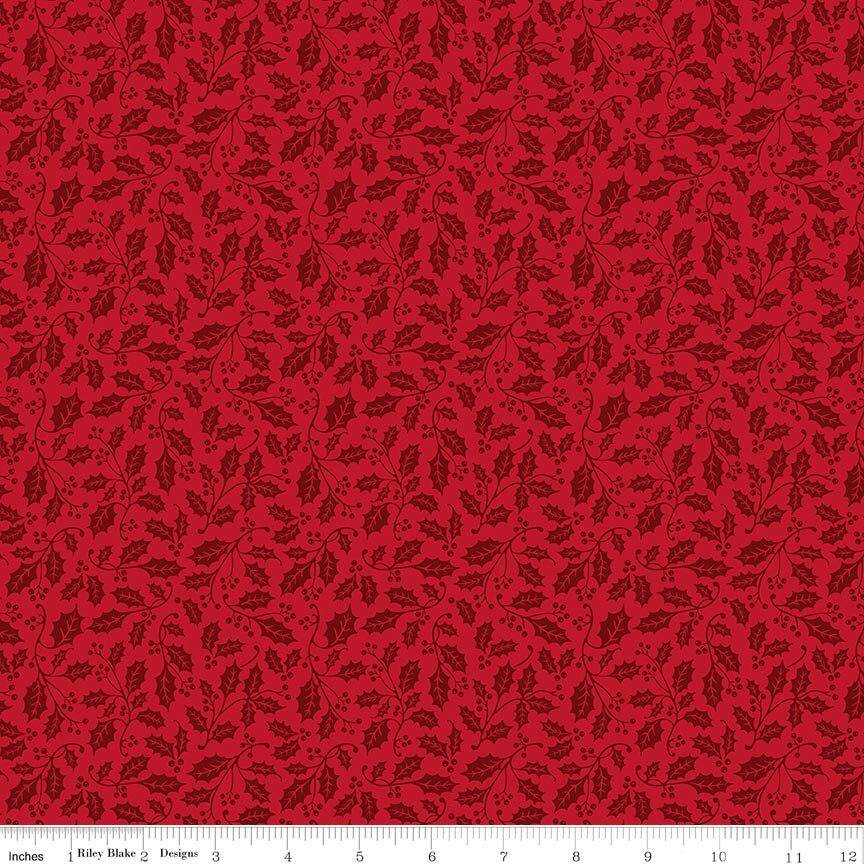 Poinsettias at Christmas Holly in Red- 1/2 Yard Increments, Cut Continuously - by Jennifer Bosworth for Riley Blake Designs