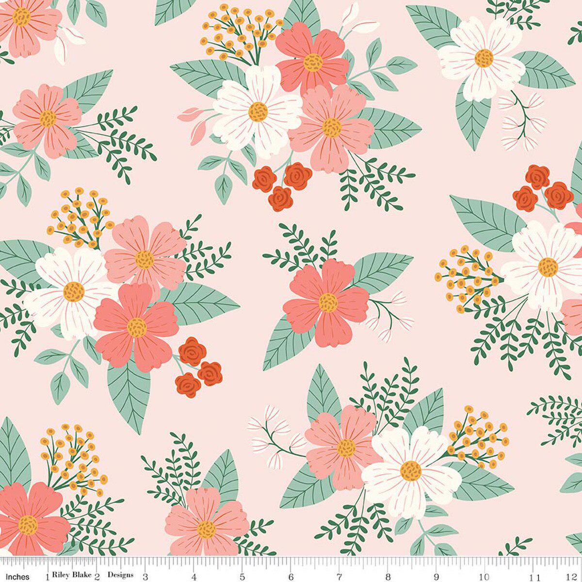 Flannel Meadow Moments Floral in Pink- 1/2 Yard Increments, Cut Continuously - by Little Forest Atelier for Riley Blake Designs