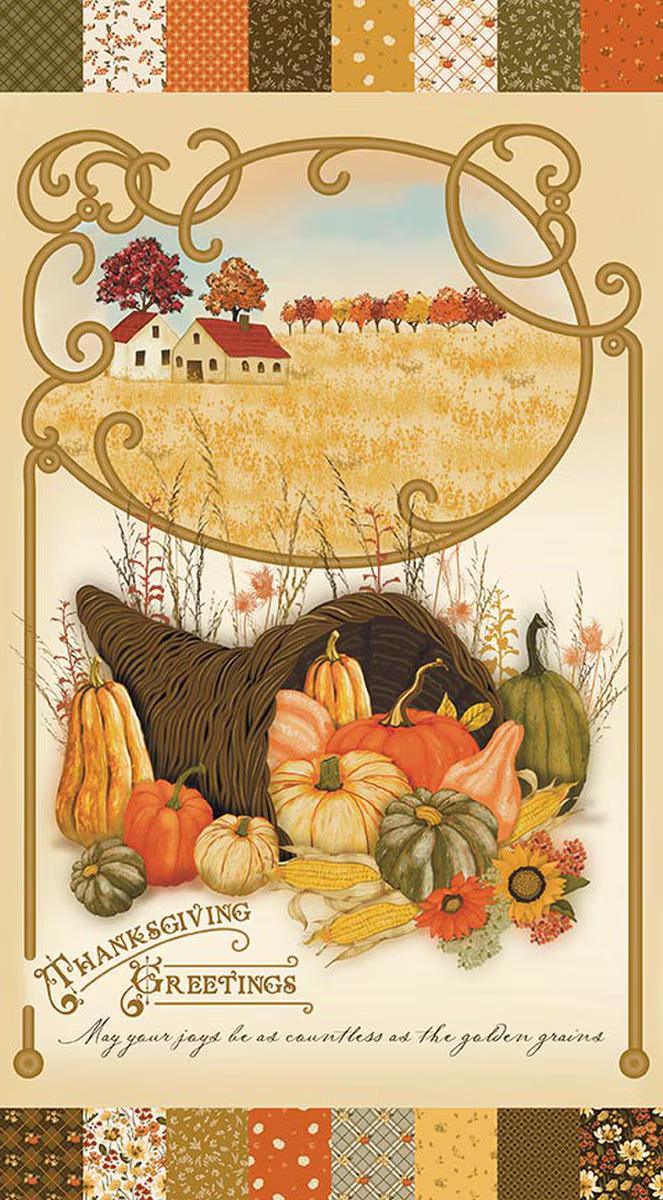 Bountiful Thanksgiving Greetings Panel by Sandy Gervais for Riley Blake Designs